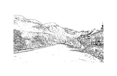 Print Building view with landmark of Innsbruck is the city in Austria. Vektörde elle çizilmiş çizim çizimi.