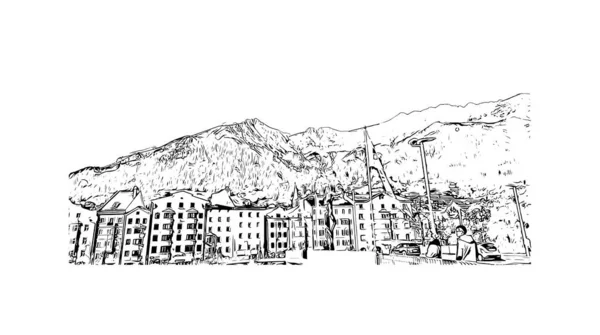Print Building View Landmark Innsbruck City Austria Vektörde Elle Çizilmiş — Stok Vektör