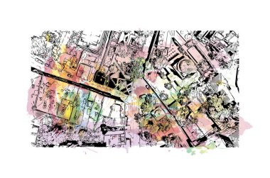 İstanbul 'un tarihi yapısına sahip Print Building view Türkiye' nin büyük bir kentidir. Vektörde elle çizilmiş resim ile suluboya sıçraması.