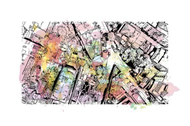 İstanbul 'un tarihi yapısına sahip Print Building view Türkiye' nin büyük bir kentidir. Vektörde elle çizilmiş resim ile suluboya sıçraması.