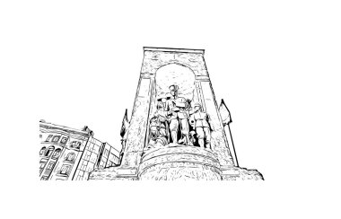 İstanbul 'un tarihi yapısına sahip Print Building view Türkiye' nin büyük bir kentidir. Vektörde elle çizilmiş çizim çizimi.