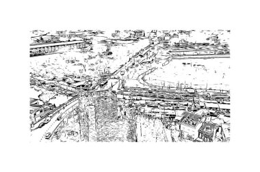 İstanbul 'un tarihi yapısına sahip Print Building view Türkiye' nin büyük bir kentidir. Vektörde elle çizilmiş çizim çizimi.