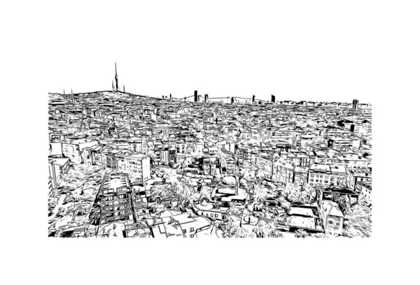 Print Вид Стамбул Один Крупнейших Городов Турции Ручной Рисунок Векторе — стоковый вектор