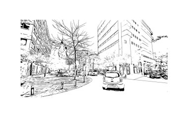 Hayfa 'nın simgesi olan Print Building View, İsrail' in başkentidir. Vektörde elle çizilmiş çizim çizimi.