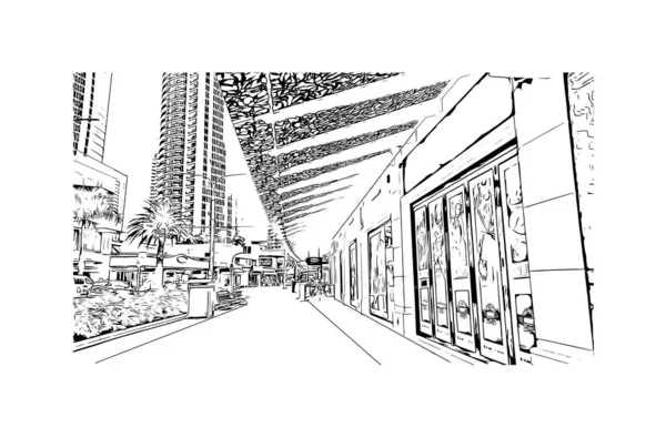 Print Building View Landmark Gold Coast City Australia Hand Drawn — Stock Vector