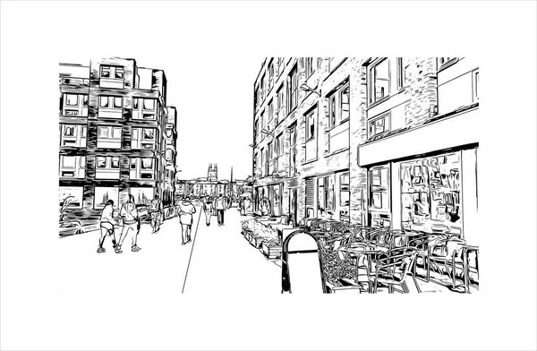 格洛斯特的标志性建筑是英国的一个城市 矢量手绘草图 — 图库矢量图片