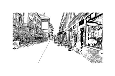 Print Building view with landmark of Gothenburg, İsveç 'in en büyük şehridir. Vektörde elle çizilmiş çizim çizimi.