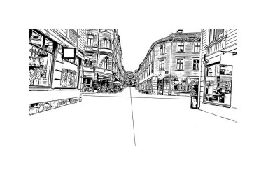 Print  Building view with landmark of Gothenburg is the major city in Sweden. Hand drawn sketch illustration in vector. clipart