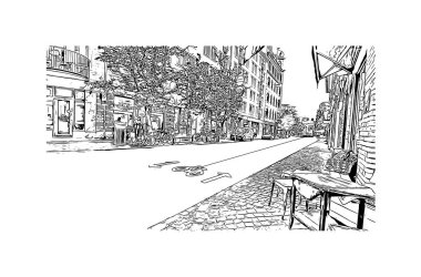 Print Building view with landmark of Gothenburg, İsveç 'in en büyük şehridir. Vektörde elle çizilmiş çizim çizimi.