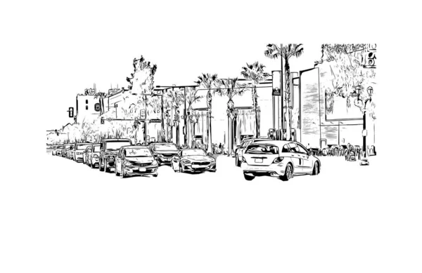 Imprimir Vista Del Edificio Con Hito Glendale Ciudad California Dibujo — Archivo Imágenes Vectoriales