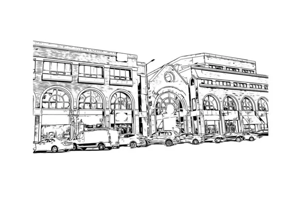 Print Building Vista Com Marco Glendale Cidade Califórnia Desenho Desenhado — Vetor de Stock
