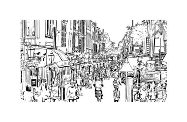 Gouda, Hollanda 'da yer alan bir şehirdir. Vektörde elle çizilmiş çizim çizimi.