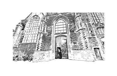 Gouda, Hollanda 'da yer alan bir şehirdir. Vektörde elle çizilmiş çizim çizimi.