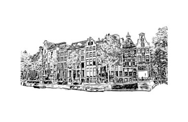 Gouda, Hollanda 'da yer alan bir şehirdir. Vektörde elle çizilmiş çizim çizimi.