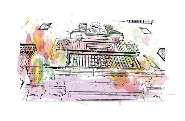 Vytisknout Pohled Budovu Orientačním Bodem Granady Město Jižním Španělsku Akvarelové — Stockový vektor