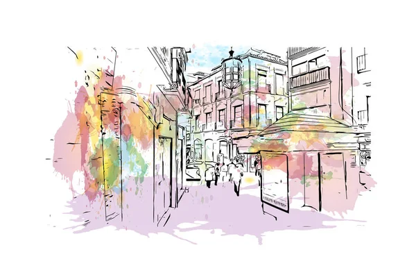 Print Building View Landmark Granada City Southern Spain Watercolor Splash — Image vectorielle