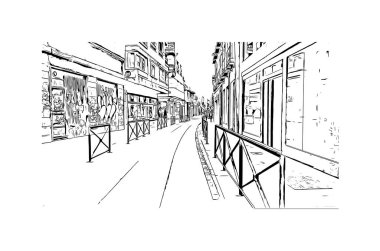 Print Building view with landmark of Granada Güney İspanya 'da bir şehirdir. Vektörde elle çizilmiş çizim çizimi.