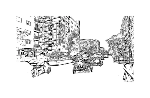 Print Building View Landmark Granada City Southern Spain Hand Drawn — Vettoriale Stock