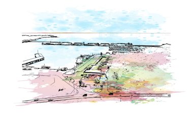 Jackson 'ın simgesi olan Print Building View, Mississippi' nin başkentidir. Vektörde elle çizilmiş resim ile suluboya sıçraması.