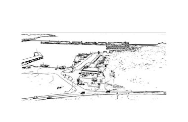 Jackson 'ın simgesi olan Print Building View, Mississippi' nin başkentidir. Vektörde elle çizilmiş çizim çizimi.