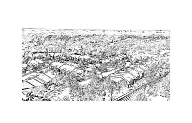 Jackson 'ın simgesi olan Print Building View, Mississippi' nin başkentidir. Vektörde elle çizilmiş çizim çizimi.