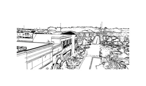 印刷ジャクソンのランドマークとビルの景色はミシシッピ州の首都です 手描きのスケッチ図ベクトル — ストックベクタ