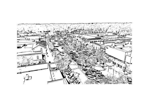 印刷ジャクソンのランドマークとビルの景色はミシシッピ州の首都です 手描きのスケッチ図ベクトル — ストックベクタ