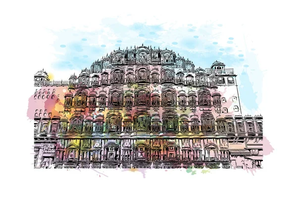 Προβολή Κτιρίου Ορόσημο Της Jaipur Είναι Πόλη Στο Rajasthan Υδατογραφία — Διανυσματικό Αρχείο