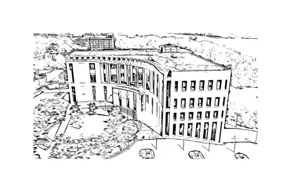 Jefferson Simgesi Olan Print Building Manzarası Missouri Deki Şehir Vektörde — Stok Vektör