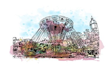 Jena, Almanya 'da Jena eyaletinde yer alan bir şehirdir. Vektörde elle çizilmiş resim ile suluboya sıçraması.