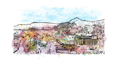 Jena, Almanya 'da Jena eyaletinde yer alan bir şehirdir. Vektörde elle çizilmiş resim ile suluboya sıçraması.