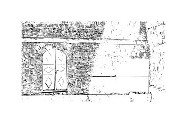 Kudüs 'ün simgesi olan Print Building view İsrail' in başkentidir. Vektörde elle çizilmiş çizim çizimi.