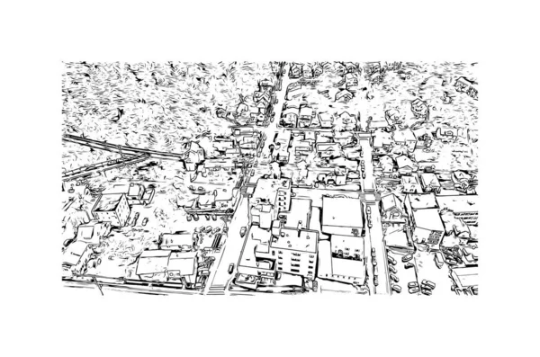 带有朱诺地标的印刷建筑景观是阿拉斯加的一座城市 矢量手绘草图 — 图库矢量图片