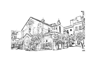 Print Building view with landmark of Jerez de la Frontera is the ecity in Spain. Vektörde elle çizilmiş çizim çizimi.