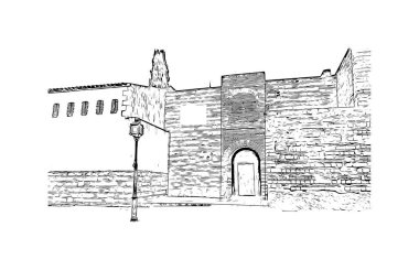 Print Building view with landmark of Jerez de la Frontera is the ecity in Spain. Vektörde elle çizilmiş çizim çizimi.