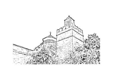 Print Building view with landmark of Jerez de la Frontera is the ecity in Spain. Vektörde elle çizilmiş çizim çizimi.