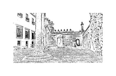 Print Building view with landmark of Jerez de la Frontera is the ecity in Spain. Vektörde elle çizilmiş çizim çizimi.
