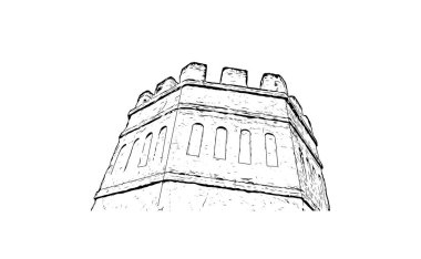 Print Building view with landmark of Jerez de la Frontera is the ecity in Spain. Vektörde elle çizilmiş çizim çizimi.