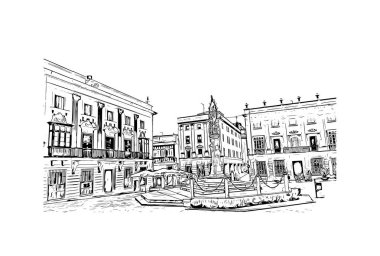 Print Building view with landmark of Jerez de la Frontera is the ecity in Spain. Vektörde elle çizilmiş çizim çizimi.