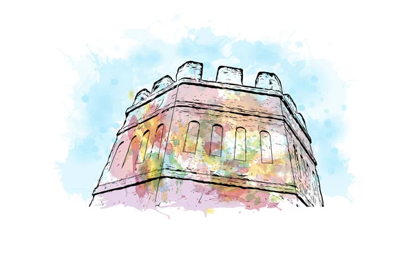 Print Building View Landmark Jerez Frontera City Spain Watercolor Splash — Stock Vector