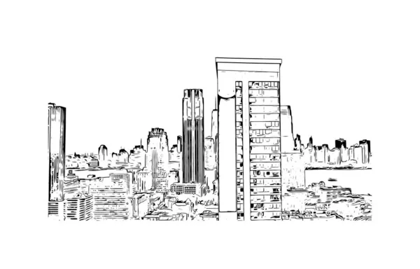 Imprimir Vista Del Edificio Con Hito Jersey Ciudad Nueva Jersey — Archivo Imágenes Vectoriales