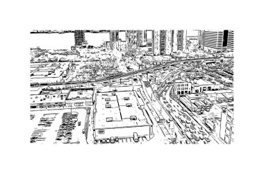 Jersey 'in simgesi olan Print Building View New Jersey' de bulunmaktadır. Vektörde elle çizilmiş çizim çizimi.