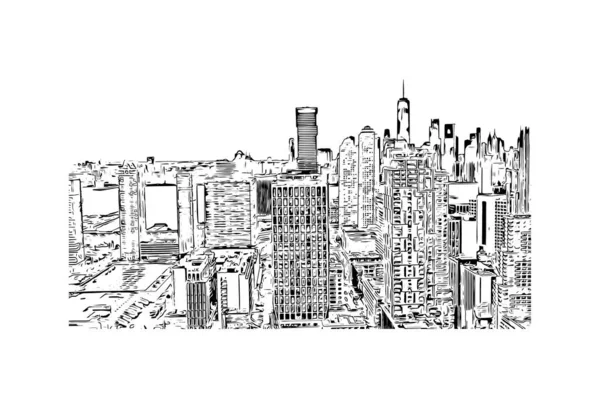 Vytisknout Pohled Budovu Orientačním Bodem Jersey Město New Jersey Ručně — Stockový vektor