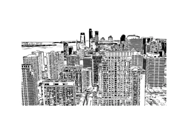 Print Building Vista Com Marco Jersey Cidade Nova Jersey Desenho — Vetor de Stock