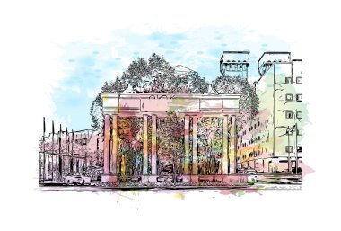 Johannesburg manzaralı Print Building, Güney Afrika 'da bir şehirdir. Vektörde elle çizilmiş resim ile suluboya sıçraması.