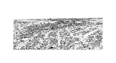 Johannesburg manzaralı Print Building, Güney Afrika 'da bir şehirdir. Vektörde elle çizilmiş çizim çizimi.