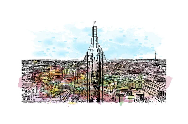 Print Building View Landmark Johannesburg Staden Sydafrika Akvarell Stänk Med — Stock vektor