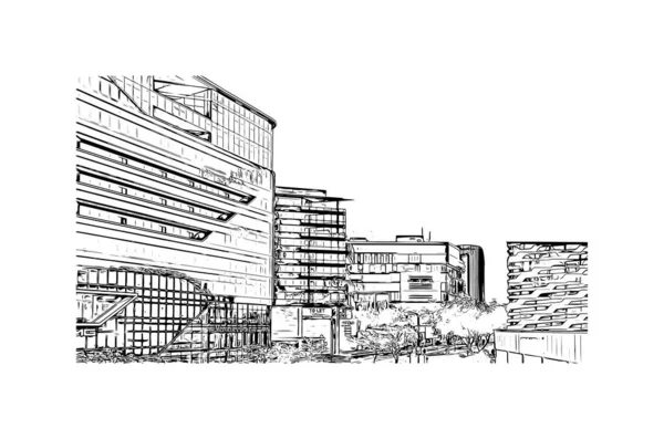 Print Building Vista Com Marco Joanesburgo Cidade África Sul Desenho — Vetor de Stock