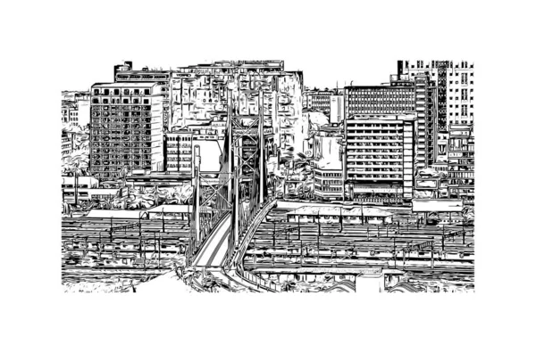Print Building View Landmark Johannesburg Staden Sydafrika Handritad Skiss Illustration — Stock vektor