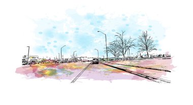 Johnson 'ın simgesi olan Print Building View Tennessee' de bulunmaktadır. Vektörde elle çizilmiş resim ile suluboya sıçraması.